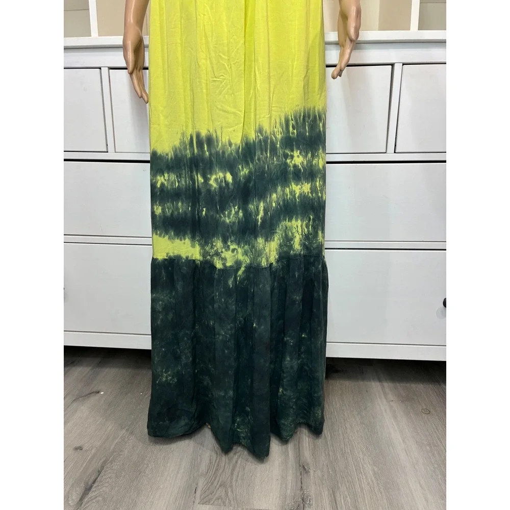 Woodleigh Womens Tie Dye Maxi Dress Black Yellow Green Knit Bodice Boho Small - Picture 8 of 8